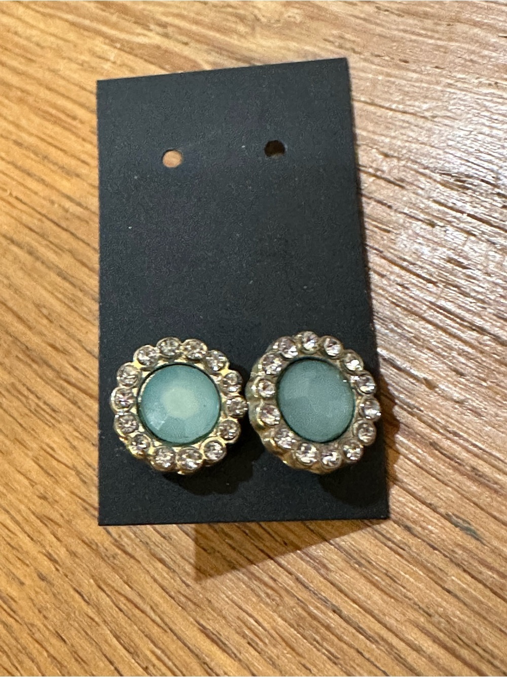 Gold-Tone Teal Crystal Halo Stud Earrings